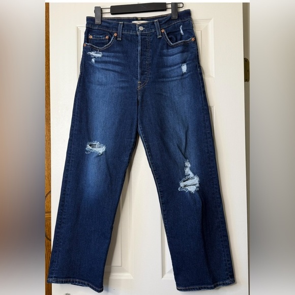 Levis Ribcage Straight Leg High Rise Jeans Women’s 29 Button Fly Blue - Picture 1 of 15